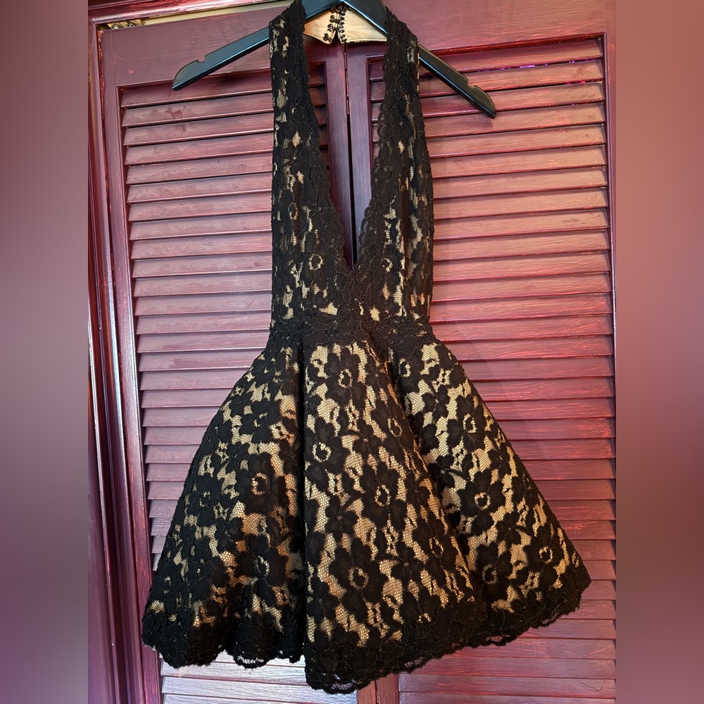 Debbie Carroll Designs black lace backless halter dress